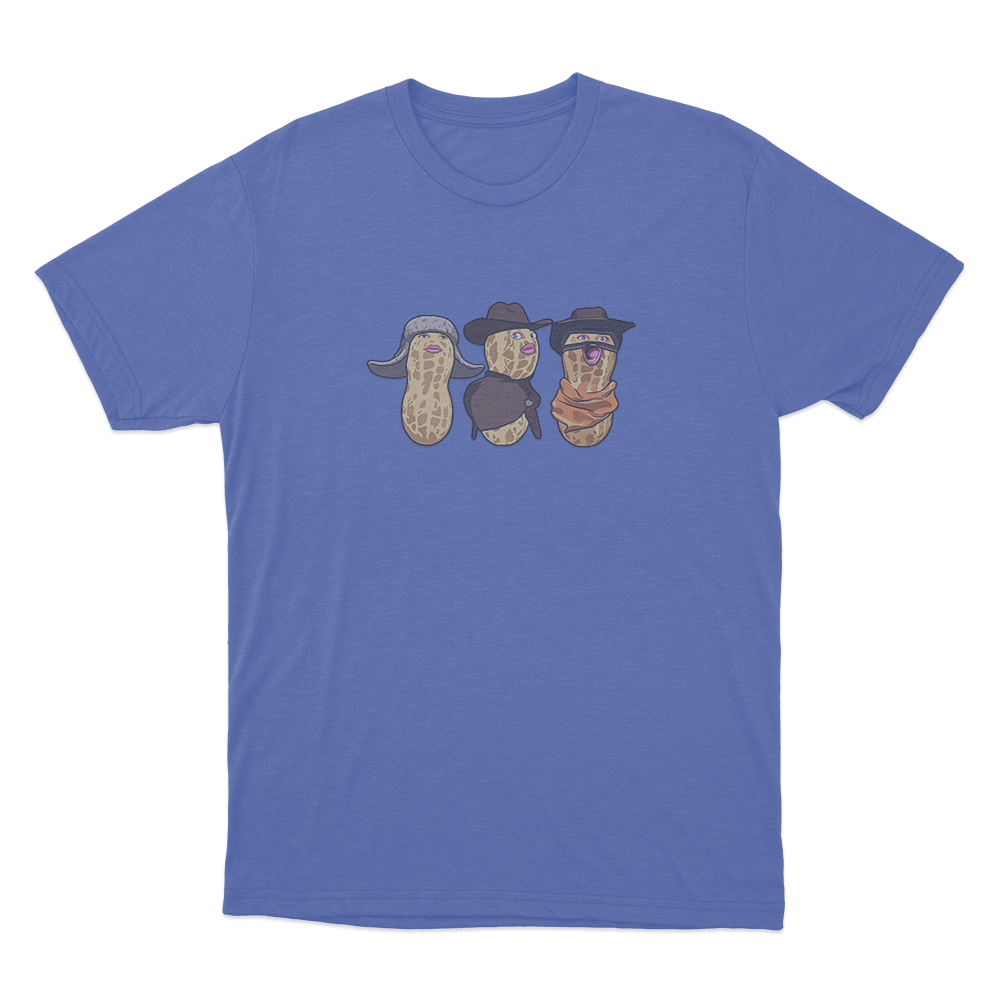Three Burnt Peanut Unisex T Shirt Blue Three Burnt Peanut Unisex T Shirt Blue